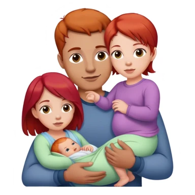 Mom with red hair holding 6 month old daughter with light brown hair and dad standing next to them with dark brown hair and sticker