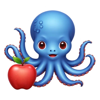 blue kawaii octopus holding an apple sticker