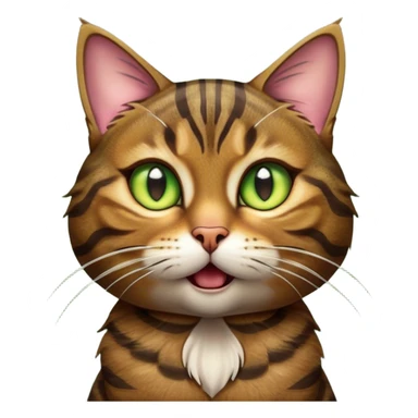Cinematic Comical Brown Tabby Cat Portrait Emoji, Head tilted dramatically with an exaggeratedly shocked or offended expression, rich brown fur with bold dark tabby stripes, wide piercing golden-green eyes filled with exaggerated disbelief, Simplified yet hilariously expressive features, highly detailed, glowing with a slightly sassy glow, high shine, dramatic yet playful, stylized with an air of attitude, bright and endearing, soft glowing outline, capturing the essence of a sassy and over-the-top feline, so meme-worthy it feels like it could side-eye its way into internet fame instantly! sticker