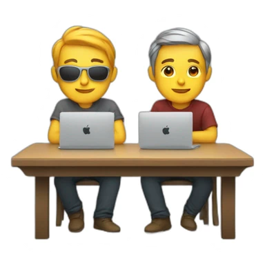 Developers sitting by table with macbooks sticker