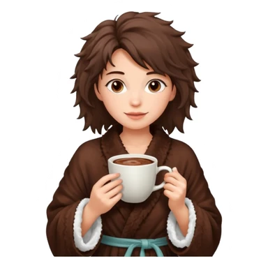 {
      "type": "human",
      "look": "fluffy robe woman, messy hair, holding cup of cocoa",
    } sticker