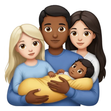 Couple male with brown skin black hair and brown eyes female with white skin light brown long hair and hazel eyes holding one baby sticker
