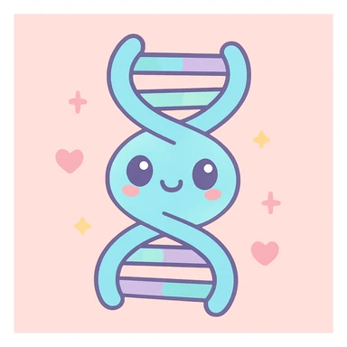 Kannst du mir bitte ein Bild erstellen im Kawaii-Stil? Also ganz übertrieben kitschig, also pastellige Farben mit den Thema Genetik. sticker