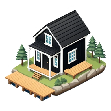 Maine boathouse, isometric dollhouse-style, realistic sticker