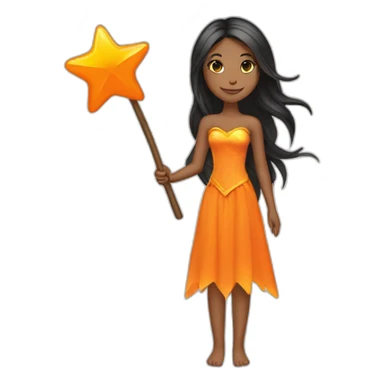 brown woman fairy holding a orange star wand long black straight hair full length sticker