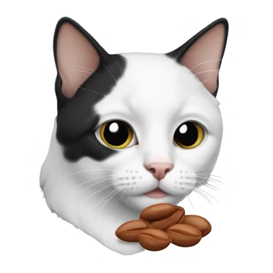 black and white cat with a pinto bean sticker