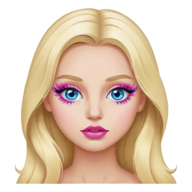 Cinematic realistic blonde with long hair, blue eyes and pink lips paints her eyelashes sticker