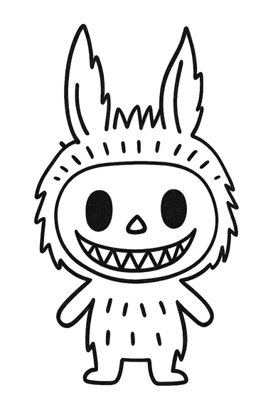 Labubu character as a simple black outlined icon, no fill, minimal details sticker
