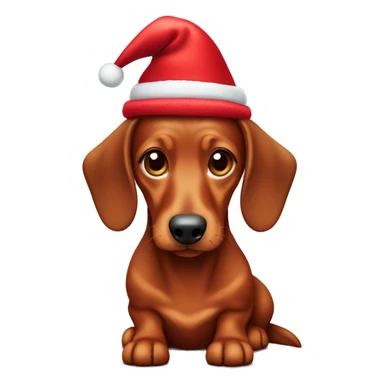 Shaded red dachshund wearing a Christmas hat sticker
