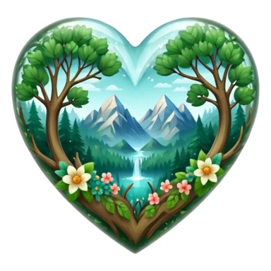 crystal heart with forest inside and floral decoration around sticker