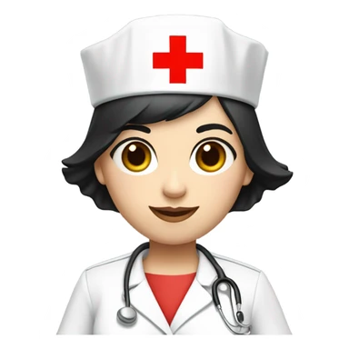 pixie cut black straight hair female nurse  hat with red cross sign in the middle wearing dress
pale skin color sticker