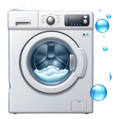 washing machine with door open and bubbles sticker