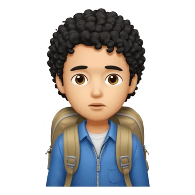 a pretty bratz guy with black curly hair wearing a backpack looking tired sticker