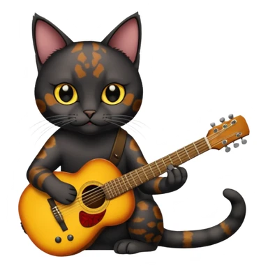 Black tourtishell cat yellow eyes playong guitar sticker