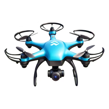 An icon showing a racing quadcopter drone in the foreground, flying at high speed through a course filled with obstacles and checkpoints. Other drones zoom in the background over a dynamic landscape. Transparent background highlights the thrill and precision of drone racing. sticker