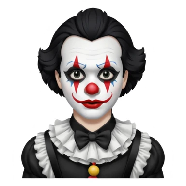 man with black hair only black and white clown makeup black eye makeup black lipstick black clothes sticker