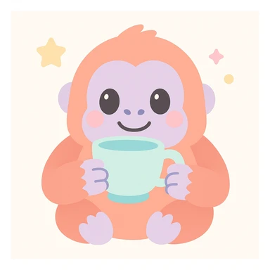 playful illustration orangutan munching on a teacup sticker