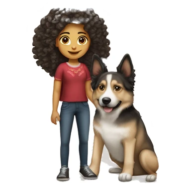 Mexican girl with curly hair and a dog who’s beside her a German Sheperd sticker