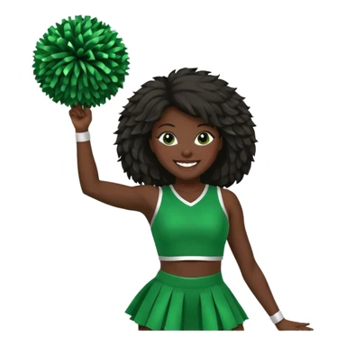 football cheerleader, holding a cheering pom, green dress and black skin sticker
