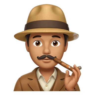 A 3D cartoon man wearing a hat, puffing cigar smoke, calm expression, soft lighting, realistic Memoji-style. sticker