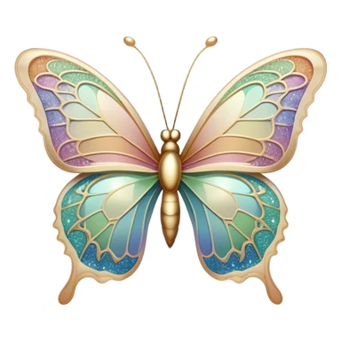 Pastel sparkly beige glittery iridescent rainbow transparent butterfly with detailed intricate patterns sticker