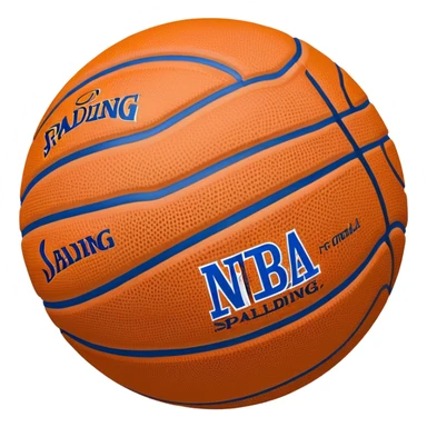 Hyper minimal blue basketball with simplest line pattern, micro NBA and Spalding logos, iOS emoji style sticker