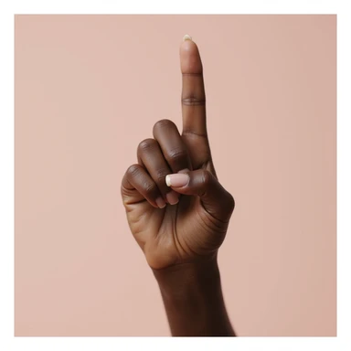 photorealistic lady's index finger pointing up, feminine hand, dark skin, plain background sticker