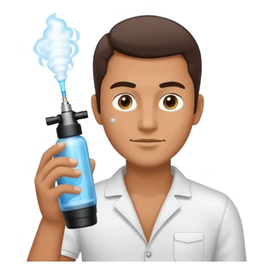 man spraying with atomizer sticker