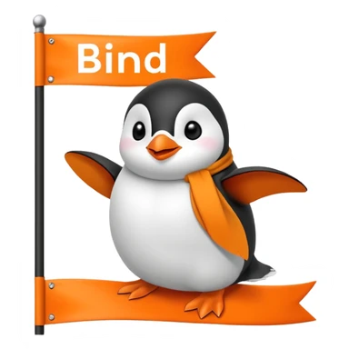 Colorful banner that says 'Bind is Life!!!', in bright orange, and on top of the banner a winking little white happy penguin sticker