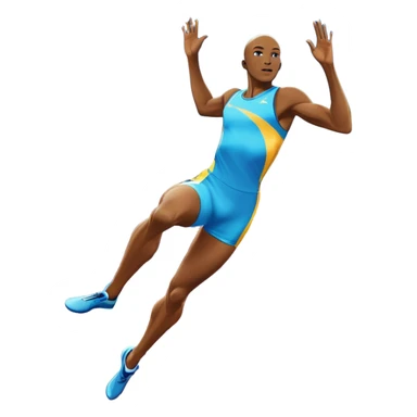 An icon featuring a combination of athletic disciplines: a sprinter dashing down the track, a high jumper clearing the bar, a javelin thrower in action, and a long jumper mid-air. The background shows a vibrant stadium with cheering crowds, bright lights, and a clear sky. sticker