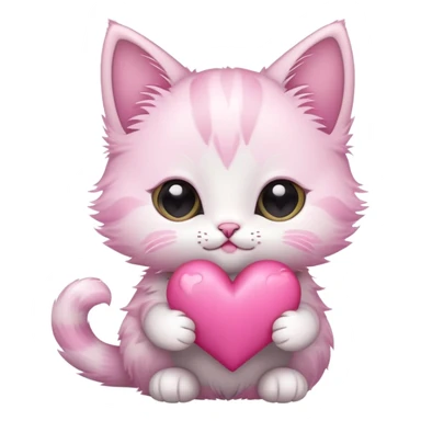 Kitten holding a pink heart sticker