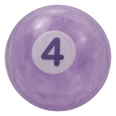 pool billiards 4-ball, retro 90's toy style, very transparent, slightly see-through, purple with white circle and number 4, soft plastic texture, soft reflections, soft and squishy, some cloudiness, not shiny, highly detailed, appealing, no tag, no background sticker