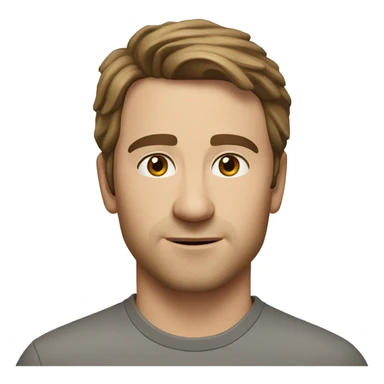 A head and shoulders shot of a 32 year old Caucasian man, with short brown hair,   with brown eyes wearing a t-shirt. sticker