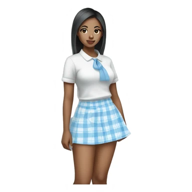 Pretty Mixed Asian black girl in Baby blue and white plaid mini skirt sticker