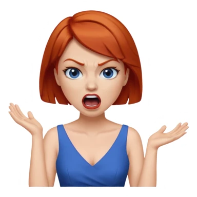 mujer pelirroja con los ojos y los labios maquillados enojada gritando con vestido azul pelo corto sticker