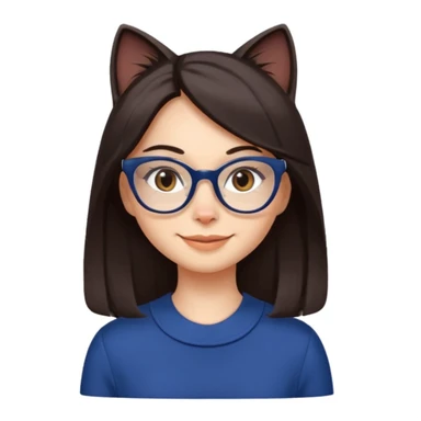 Female. Straight long hair and dark brown eyes and hair with cat eye glasses and dark blue out fit sticker