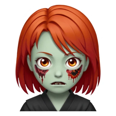 zombie emoji Paklov, dark orange red hair, hair styled in the shape of megumi from jujutsu kaizen, sticker