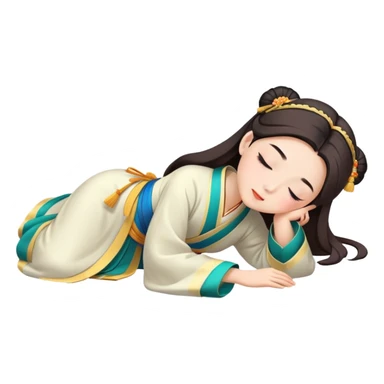 Beautiful girl in Hanfu lying on the ground sleeping sticker
