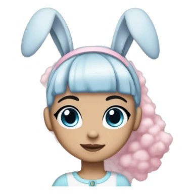 Black hairblue eyes girl emoji wit bunny ear headband pink fluffy sticker