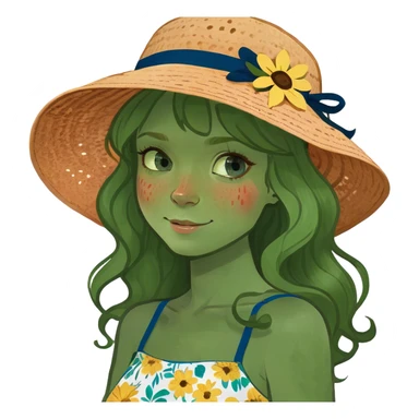 Girl long strawberry blonde wavy hair blue eyes freckles  sticker