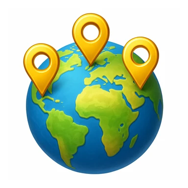 Сгенерируй мне планету на которой стоят геометки, они как будто из золота. В стиле детализированного емодзи, на белом фоне. sticker