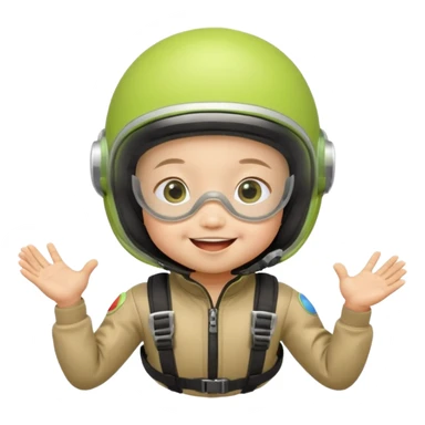 Skydiving asian baby with parachute and UFO lime sticker