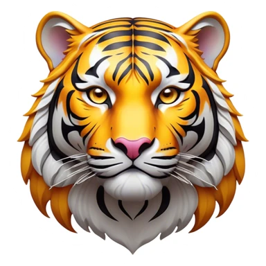 Cinematic Noble Tiger Portrait Emoji, Poised and regal, with a powerful, muscular build draped in striking, vivid stripes and intense, focused eyes, Simplified yet sharp and sophisticated features, highly detailed, glowing with a soft, wild luminescence, high shine, intelligent and majestic, stylized with an air of untamed authority, focused and commanding, soft glowing outline, capturing the essence of a watchful and confident jungle guardian that appears ready to pounce out of the screen with effortless authority! sticker