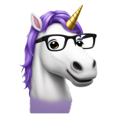 purple hair unicorn with black glasses and a light bulb sticker