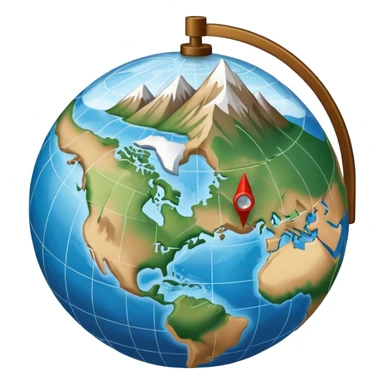 an icon featuring a globe with latitude and longitude lines, a textbook, and a topographic map, symbolizing geography as a science. The design includes a compass, mountain ranges, and rivers, representing the study of Earth's features and landscapes. Transparent background highlights geography. sticker