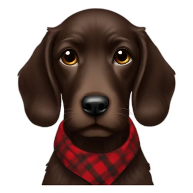 portrait Dark chocolate colored doodle wearing a red and black flannel handkerchief sticker