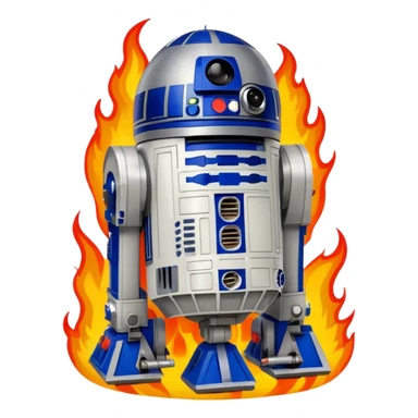 R2D2 surrounded by fire sticker