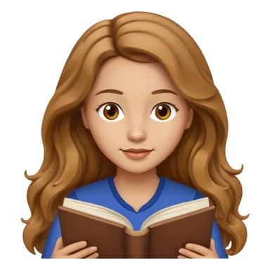 a woman with long light brown wavy hair and light brown eyes reading a book sticker