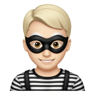 a portrait of robber, mask-wearing with sneaky eyes and a mischievous grin sticker