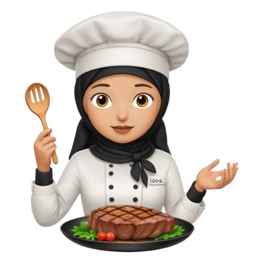 chef woman with black hijab cooking steak sticker